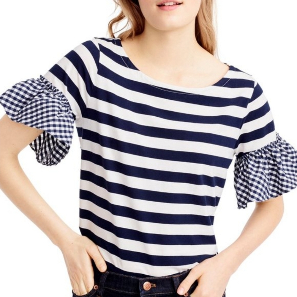 NWT Jones New York Navy Striped & Gingham Women's Top